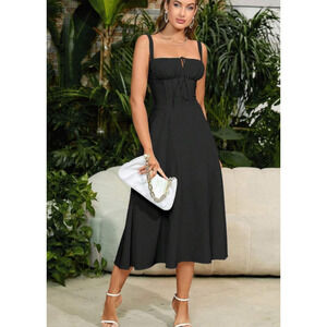 Marthea XL Corset Dress Whimsical Goth Fit Flare Midi Lace Up Back Renaissance